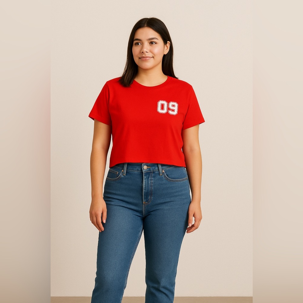 Wild Fable Women’s XXL Retro Style Red Cropped Short Sleeve Touchdown Tee Shirt